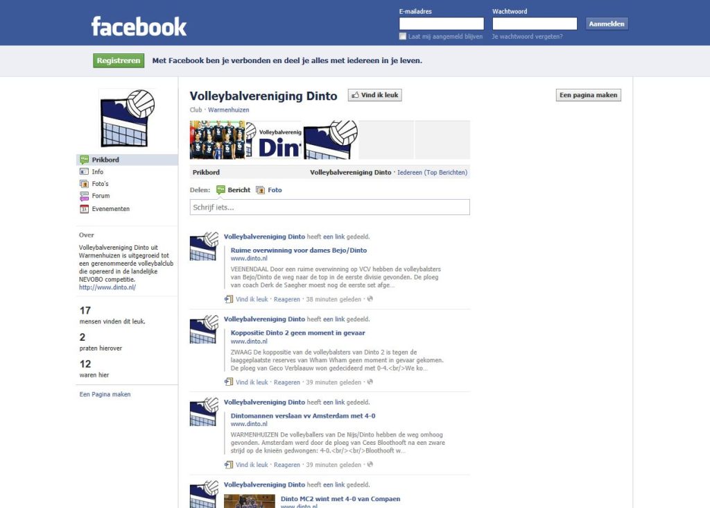 Facebook-page integratie op de Dinto website