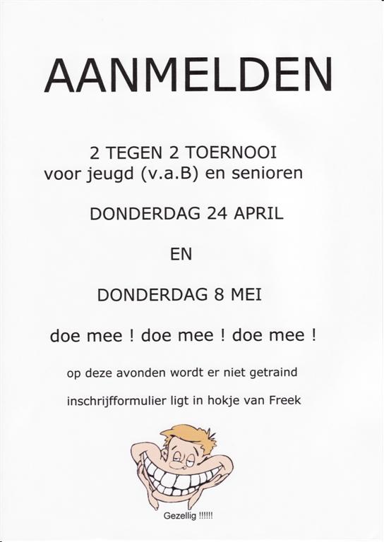 Aanmelden 2 tegen 2 toernooi