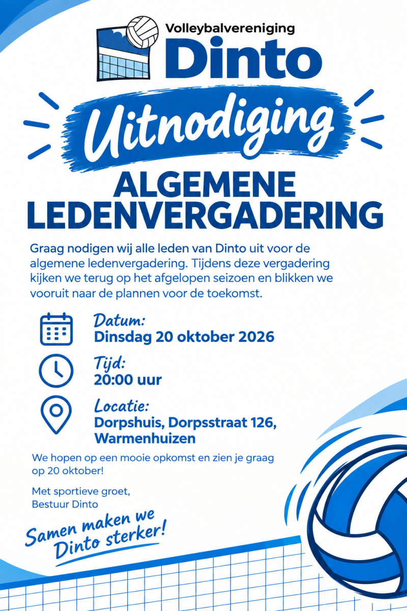 Dinsdag 20 oktober Algemene Ledenvergadering